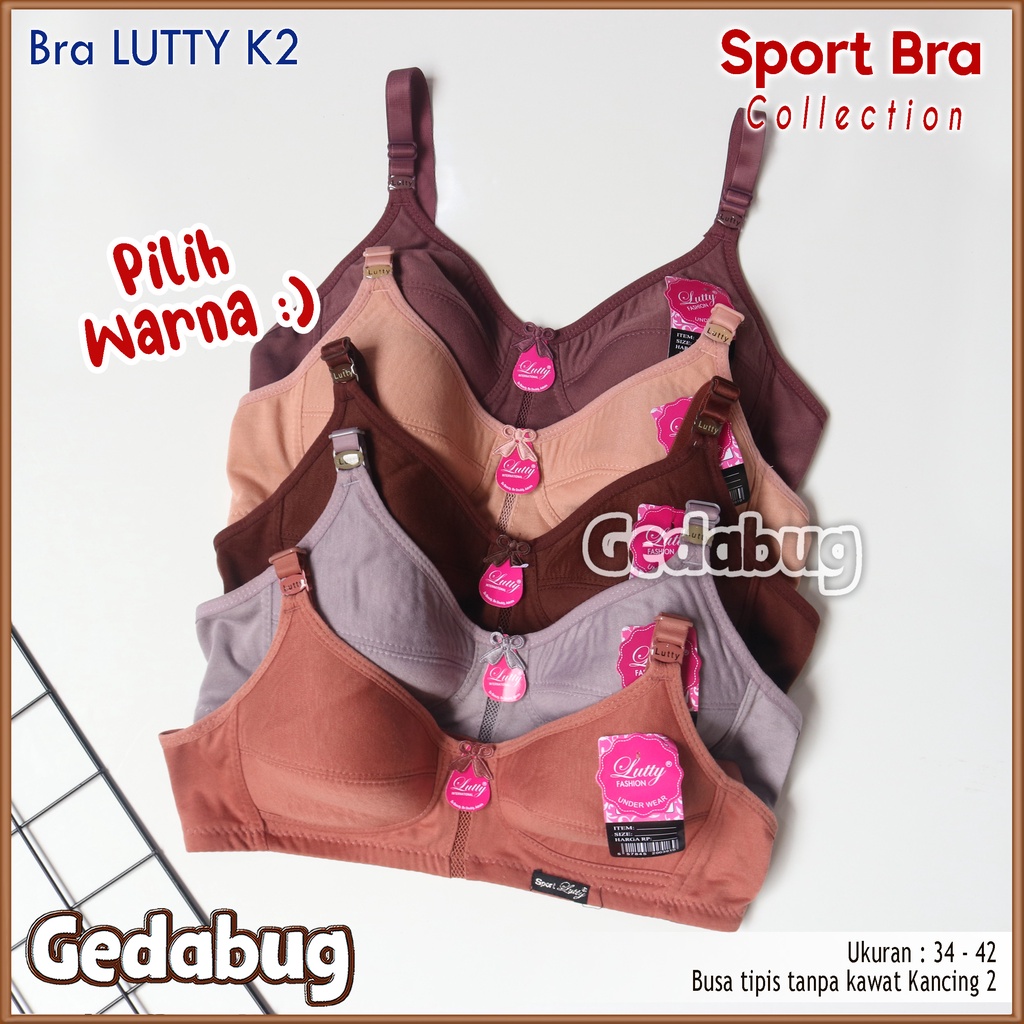 Promo Bra Sport LUTTY K2 | BH wanita busa tipis tanpa kawat Kancing 2 | Gedabug