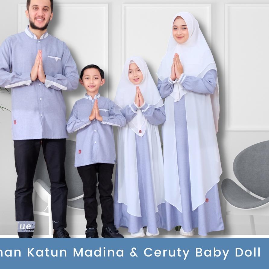HOT SALE Sarimbit Keluarga Muslim Baju Lebaran Keluarga Baju Couple Keluarga Lebaran Gamis Wanita Warna Sky Blue Biru ⋆sah✧