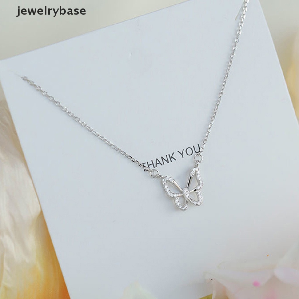 [jewelrybase] Kalung Liontin Kupu-Kupu Yang Indah Kalung Rantai Perak Kristal Elegan Untuk Wanita Perhiasan Aksesoris Hadiah Butik