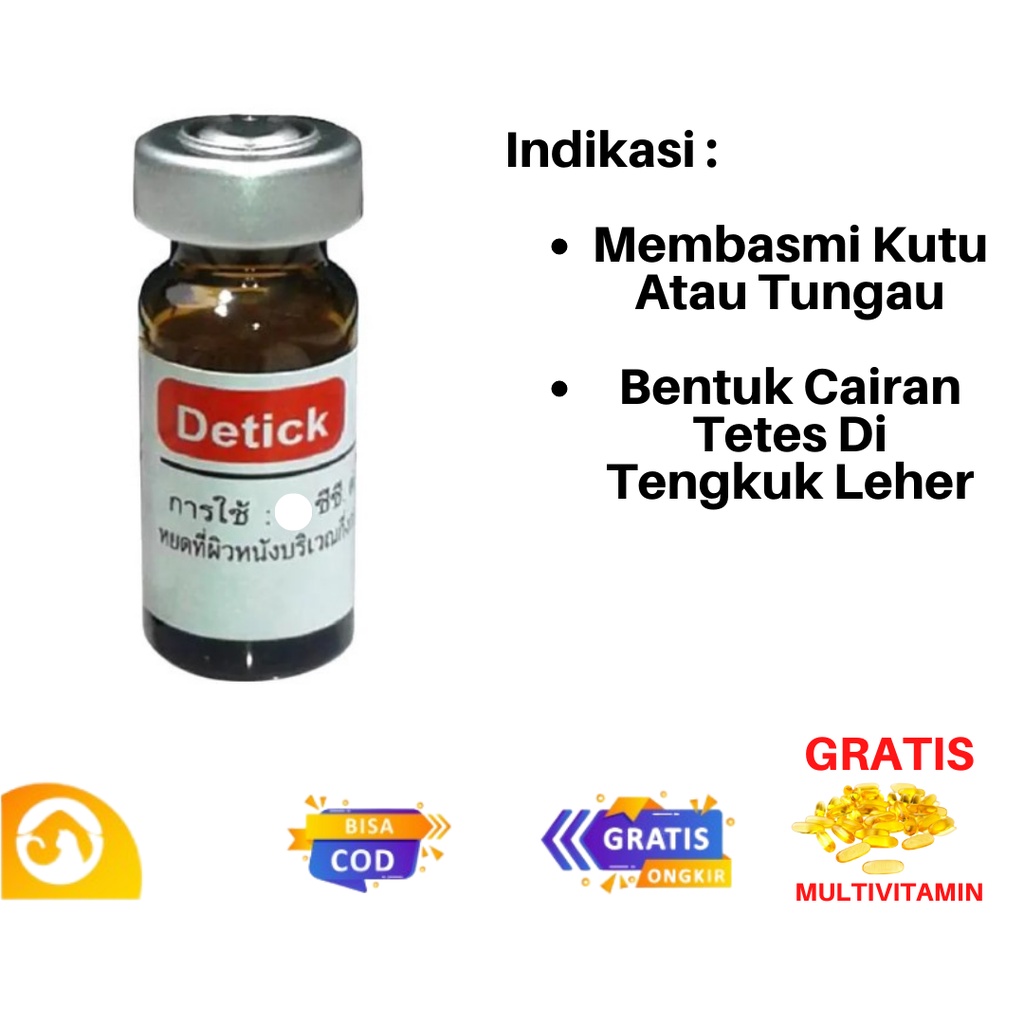 Anti Kutu Tetes Kucing Anjing Detick Flea and Tick Asli 2 ml 10 - 20kg Free Multivitamin
