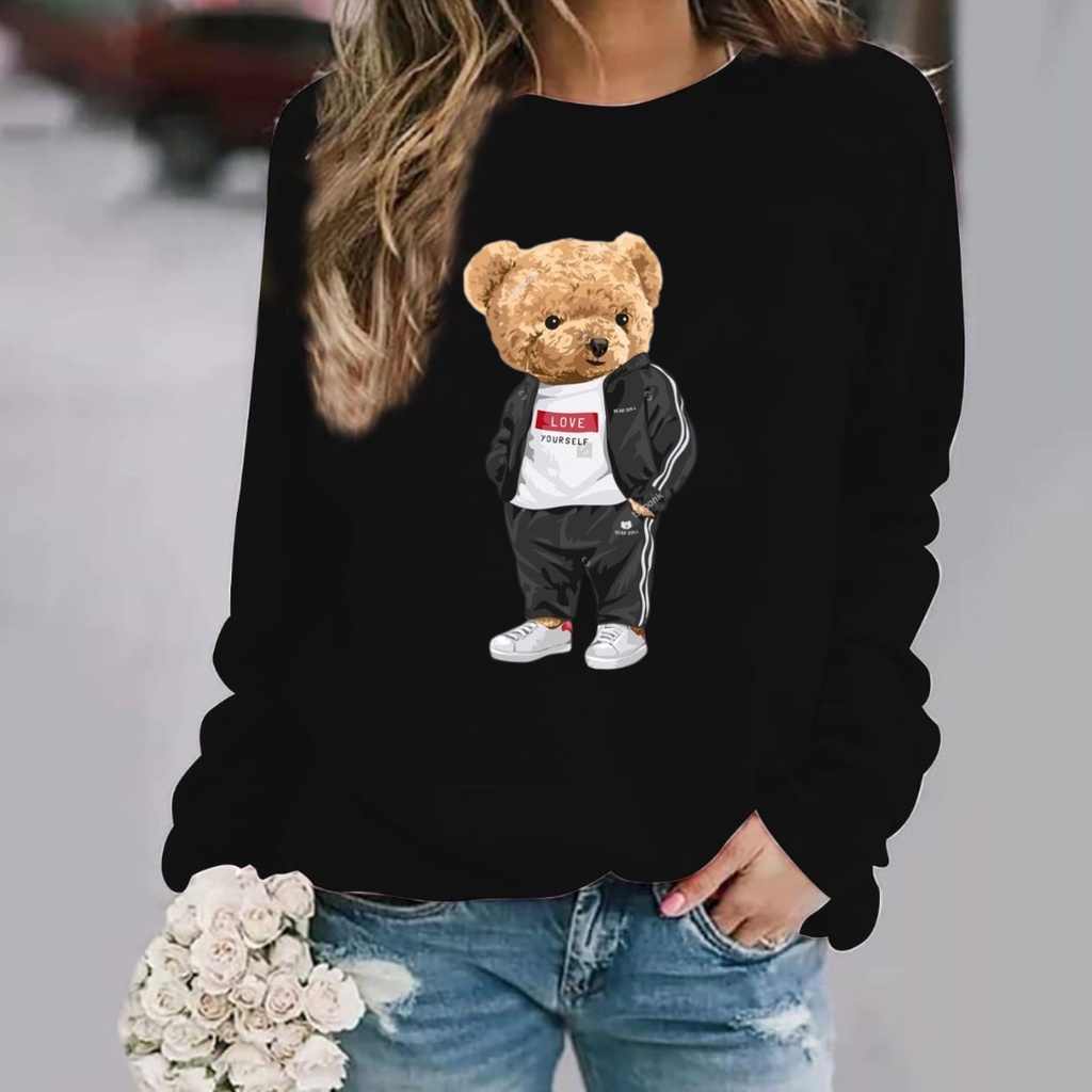 Baju lengan panjang wanita TEDDY BEAR LOVE YOURSELF / kaos distro keren trend dan kekinian / kaos terlaris