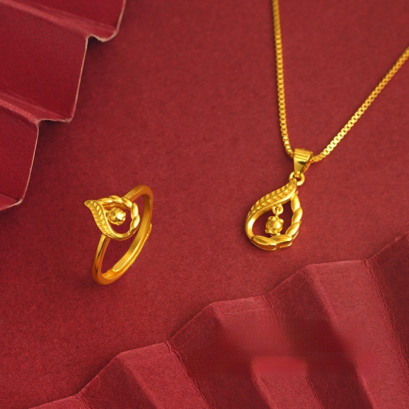 Goldkingdom Perhiasan Fashion Emas Asli Kadar 375Bangkok Aksesoris Ready Stock Klasik Liontin Kalung Berlapis Emas Cincin Yang Dapat Disesuaikan Untuk Hadiah Wanita