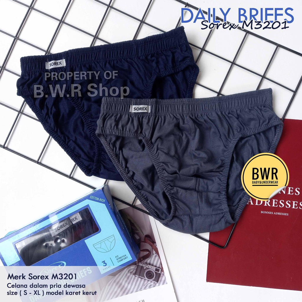 [ 3pc ] CD Sorex M 3201 Karet Kerut / Celana Dalam Pria Daily Basic Briefs Sorex M3201 | Bwr