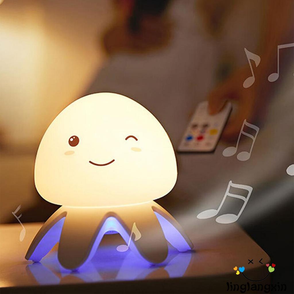 Llx-musik Malam Lucu Kartun Ubur-Ubur Berbentuk USB Charging LED Smart Bedside Desk Lamp