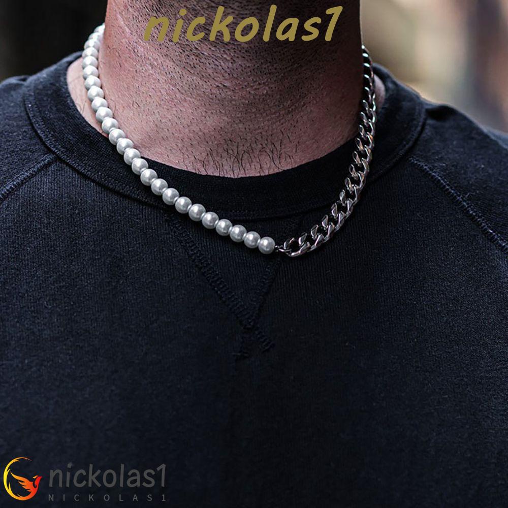 Nickolas1 Kalung Mutiara Kreatif Punk Stainless Steel Korea Pria Wanita Rantai Kuba