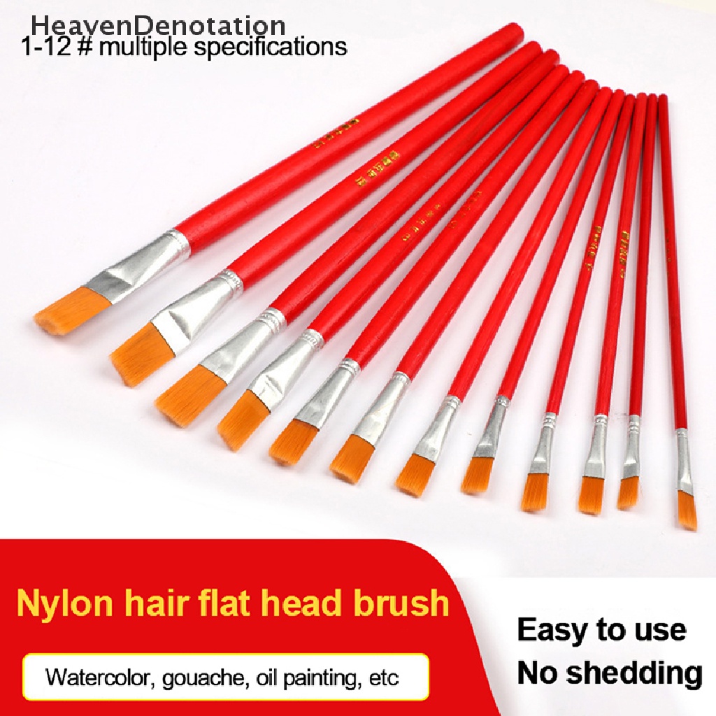 [HeavenDenotation] 1 / 6 / 12pcs Rod Red Oil Paint Brush Nylon Oil Brush Red Rod Gouache Watercolor Row Flat Line Pen Head Paint Industrial Paint Brush Paing Watercolor Brush Artist Ar