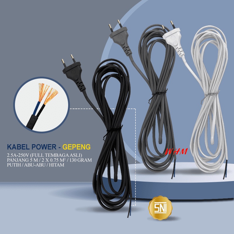 5M ASLI TEMBAGA KABEL POWER / KABEL AC 220V / KABEL BUNTUNG / KABEL LISTRIK Kabel Sambungan + Colokan Listrik Panjang 5M