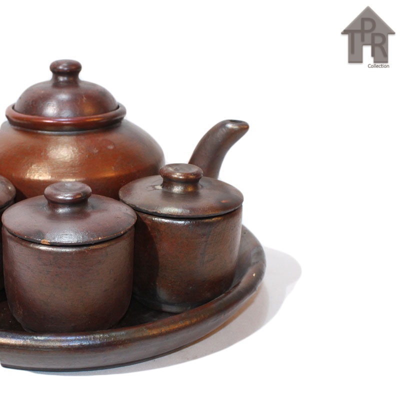 Gerabah - Set Poci Tanah Liat Premium Polos / Tea Set 1L.