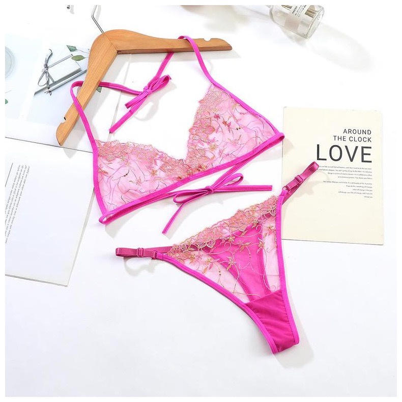 Violetfire Wanita Transparan Lingerie Sexy Set Bikini Bra dan G String Big size 2A137