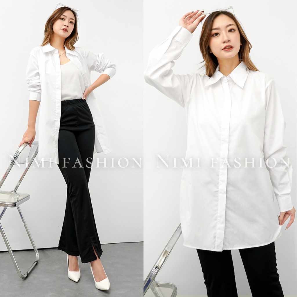 NIMI - Kemeja Putih Panjang Wanita Kemeja Tunik Putih Polos