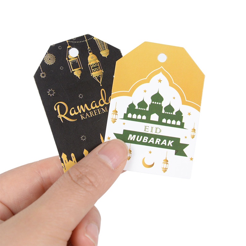 48pcs/set Tag Kertas Motif Kastil Bulan Eid Mubarak/Ramadhan Pesta Muslim Islami DIY Hadiah Kemasan Label Card Decor