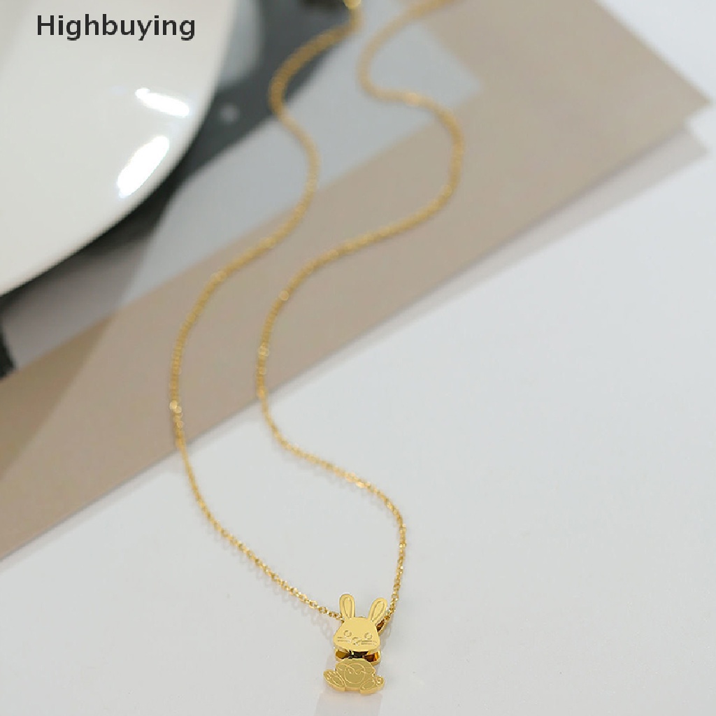 Hbid Titanium Steel Dancing Rabbit Necklace Cute Rabbit Pendant Rantai Choker Perhiasan Fashion Swing Rabbit Necklace Untuk Wanita Perhiasan Glory