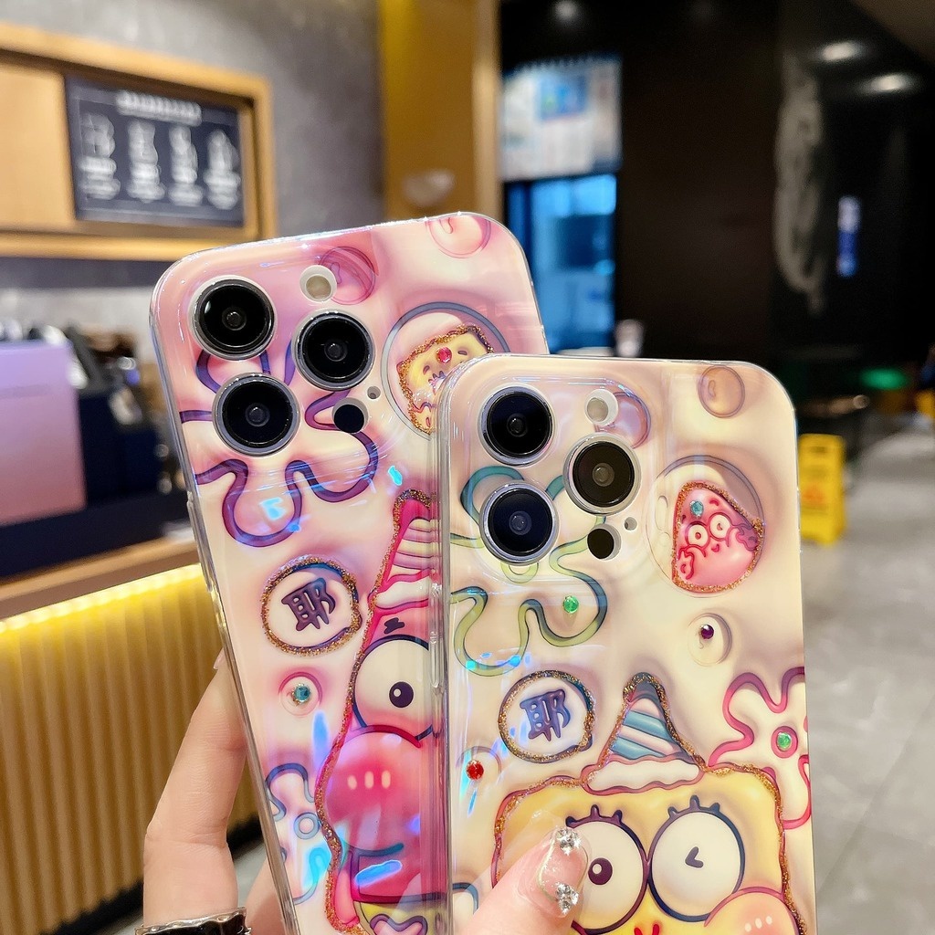 IPHONE  Casing Ponsel Desain Patrick And Bob Glossy Pesta Kompatibel Dengan Iphone12 13 14 11 Pro Max X Xs Max Xr Fdgcv