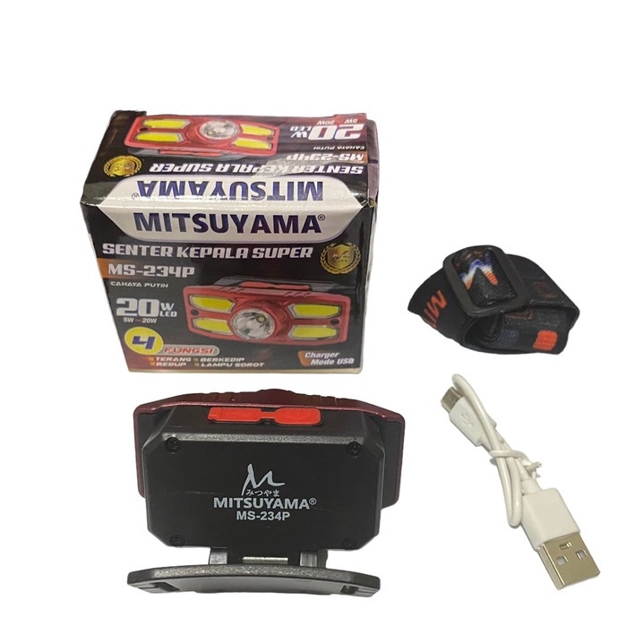 Senter Kepala Super MS-234P Charger Mode USB Cahaya Putih 4 Fungsi Mode 20 W Led Headlamp / SENTER KEPALA 20W