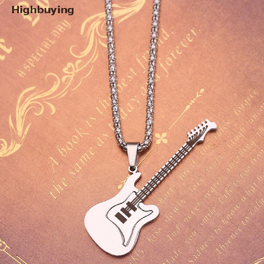 Hbid Hip Hop Emas Hitam Warna Perak Fashion Pria Wanita Stainless Steel Musik Rock Gitar Liontin Perhiasan Rantai Kalung Hadiah Glory