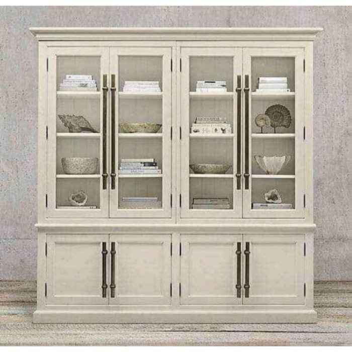 Lemari Pajangan Minimalis Modern Kayu Jati Cat Duco Putih 4 Pintu