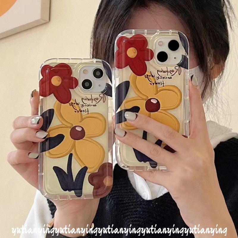 Ins Korea Flower Case Kompatibel Untuk iPhone XR 7plus 14 Pro MAX 11 13 12 Pro MAX 7 8 6 6S Plus X XS MAX 8plus SE 2020 Lukisan Minyak Bunga TPU Lembut Shockproof Airbag Phone Cover