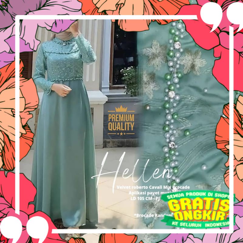 HELLEN DRESS | TERMURAH GAMIS BRUKAT JUMBO KEKINIAN MODEL LONG DRESS MUSLIM GAMIS 2022 TERBARU BAJU 