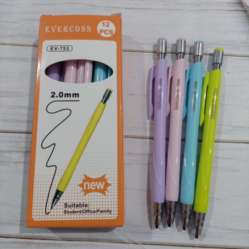 

Pensil Mekanik isi 2.0MM evercoss EV-753/ (DAPAT 12PC)/ Pensil Cetekan/