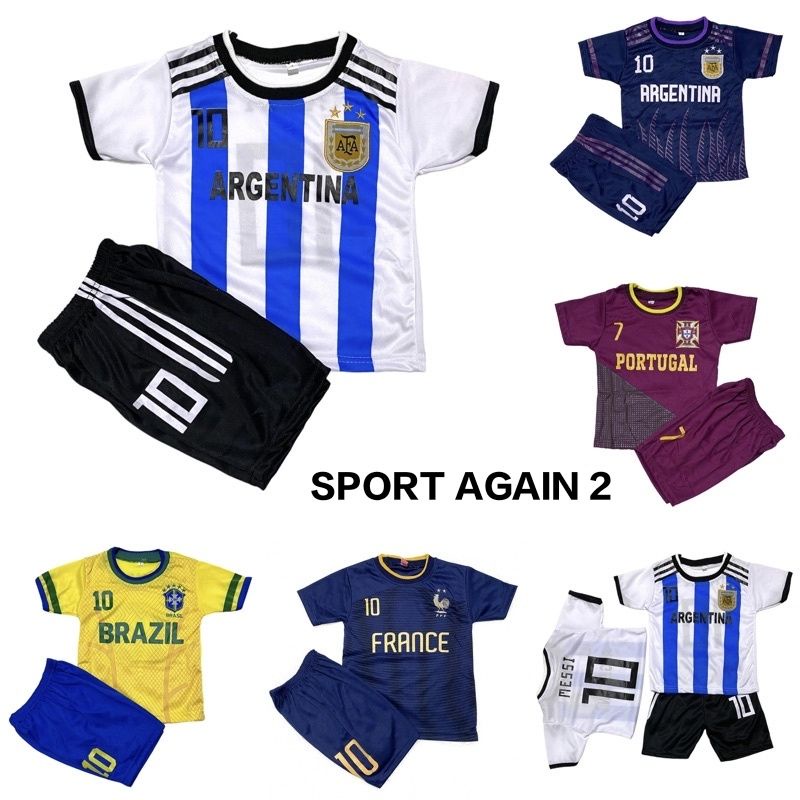 Setelan Jersey + Celana Anak Anak Negara Piala Dunia ( Argentina, Prancis, Brazil, Portugal )