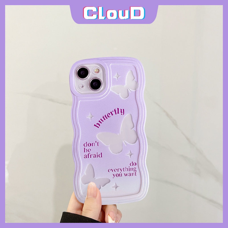 IPHONE Case Kompatibel Untuk Iphone11 Pro Max7 6 8 6s 14plus X XS Max XR 13 11 14 12 Pro Max SE 2020 Wavy Edge Purple Gradient Romance Butterfly Soft Tpu Phone Cover