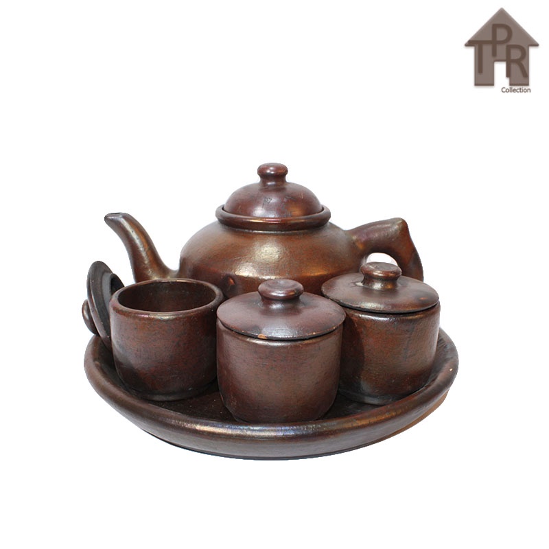 Gerabah - Set Poci Tanah Liat Premium Polos / Tea Set 1L.