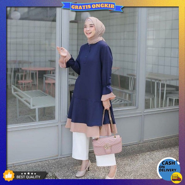 Tunij Cwek Korean Style Tonik Baju Lebaran 2023 Tynik Atasan Dewasa Fashion Muslim Dress Perempuan I