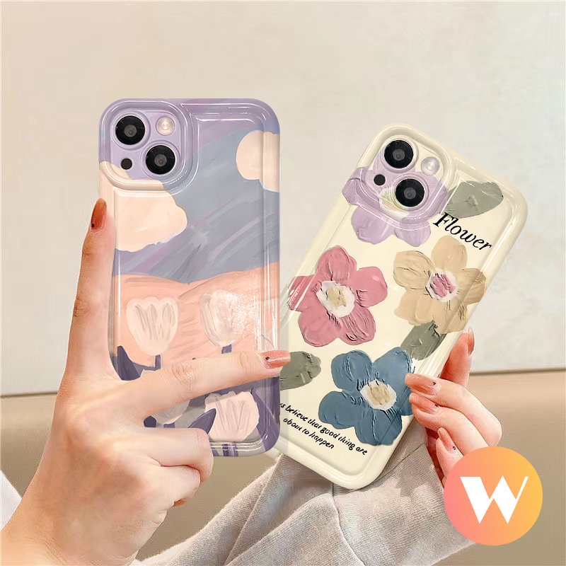 Casing Oppo A17 A16 A95 A17K A7 A12 A53 A54 A5 A5s A74 A3s A57 A16s A15 A9 A16K A16E A52 A12E A55 A1K A77s A77 A92 A31 A15s Art Bunga Tulip Lukisan Minyak Flowers Airbag Soft Case