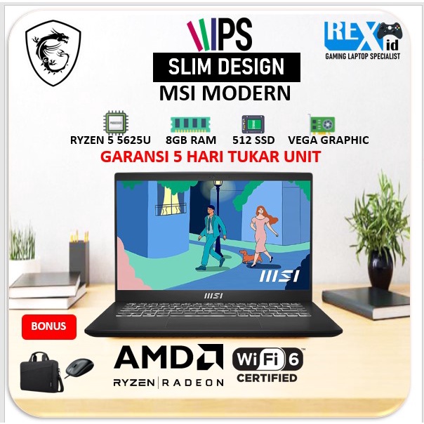 Laptop MSI MODERN RYZEN 5 5625U 8GB 512 SSD FHD IPS