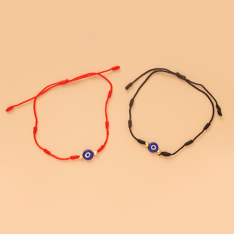 Gelang Liontin Mata Biru | Gelang Tali Kepang 6 Simpul Adjustable Warna Merah / Hitam | Aksesoris Wanita