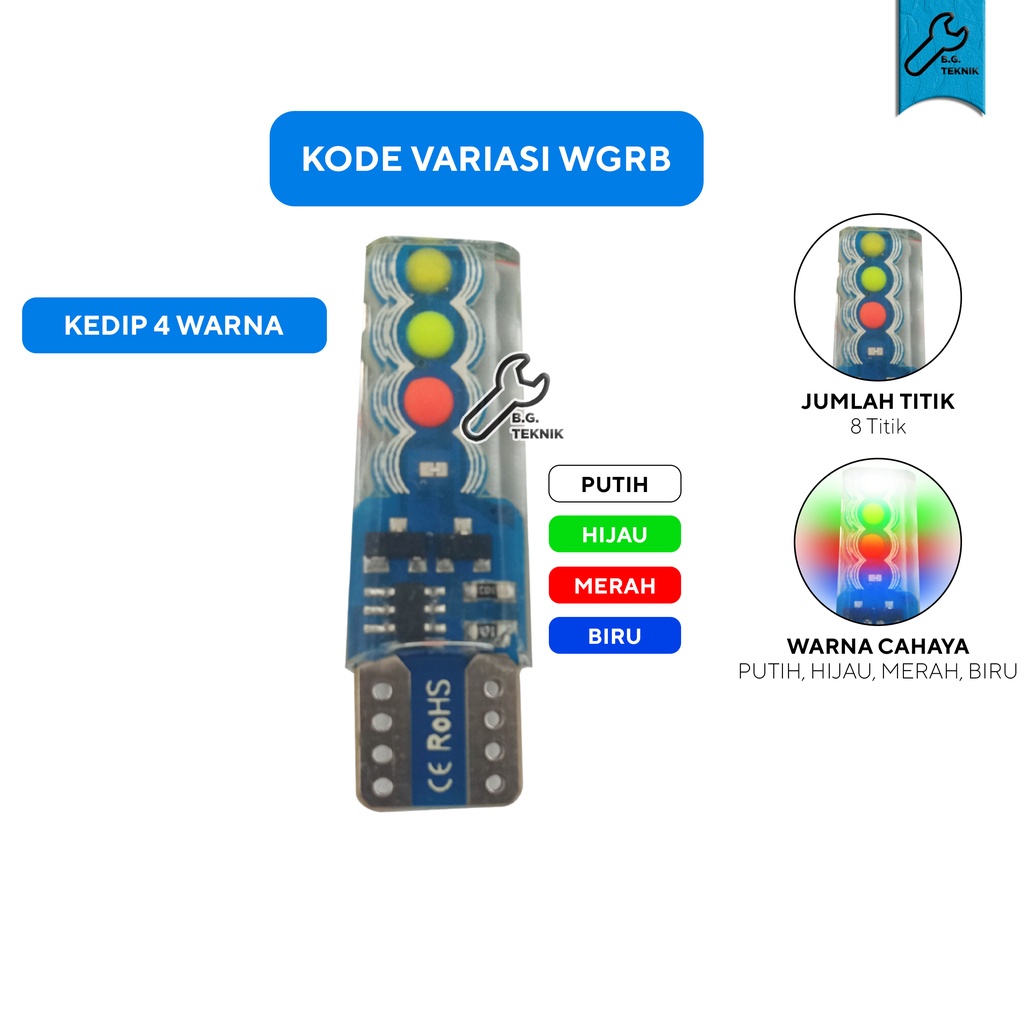 Lampu LED Kedip / Strobe / Flash T10 Jelly 1/2/4 Warna Lampu Senja/Sein