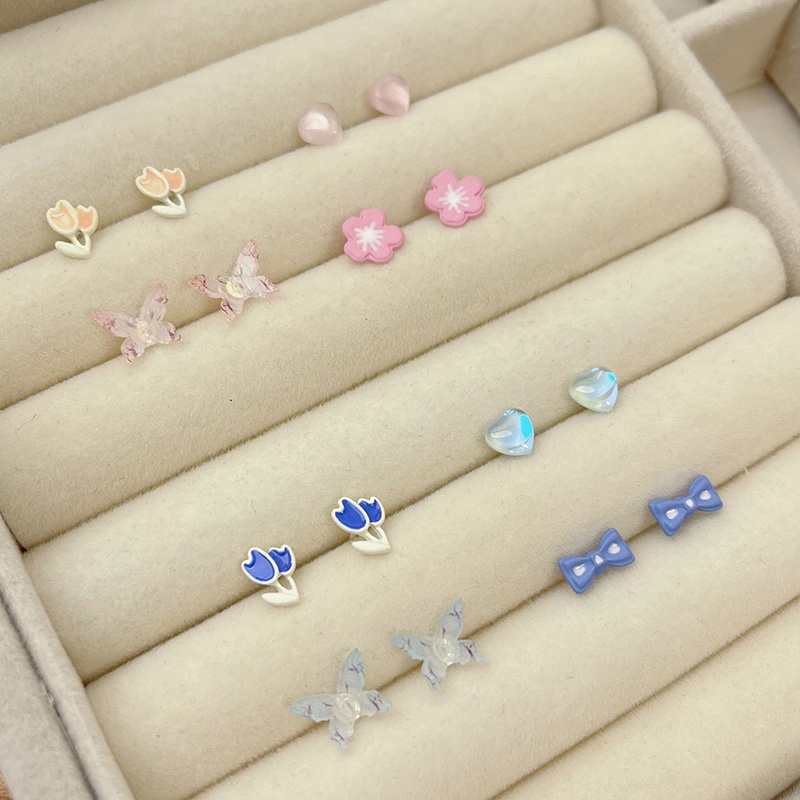 4pasang/set Anting Tusuk Motif Tulip Kupu-Kupu Hati Paduan Baru Untuk Wanita