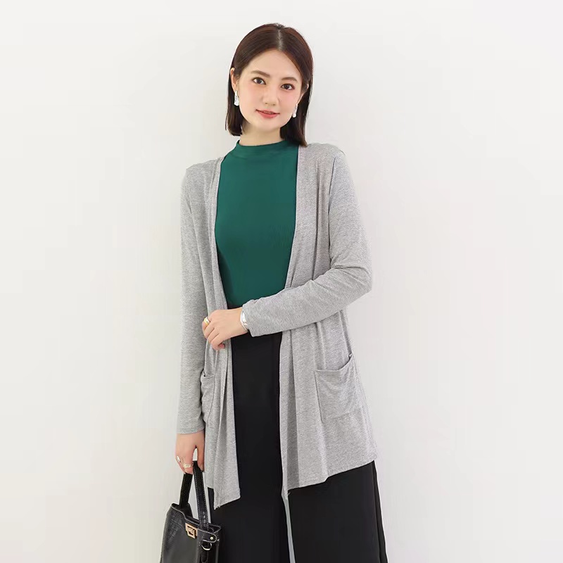 Katun Cardigan Wanita Lengan Panjang Longgar Solid Outwear