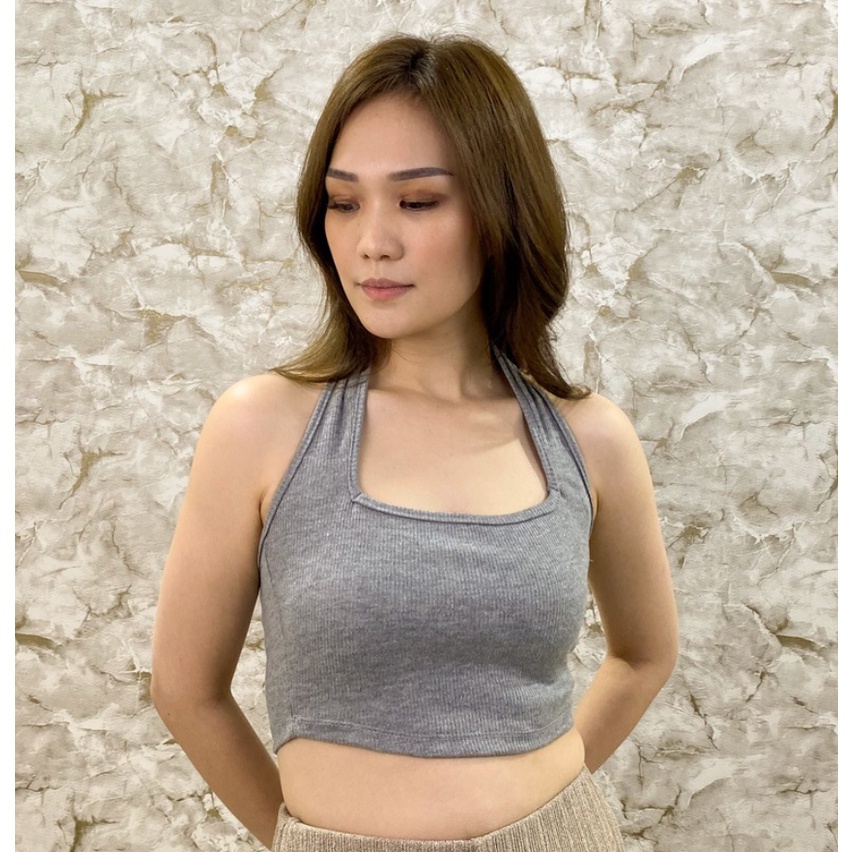 CAVALU Korean Knit Halter Tank Top Crop Top Rajut Polos 151