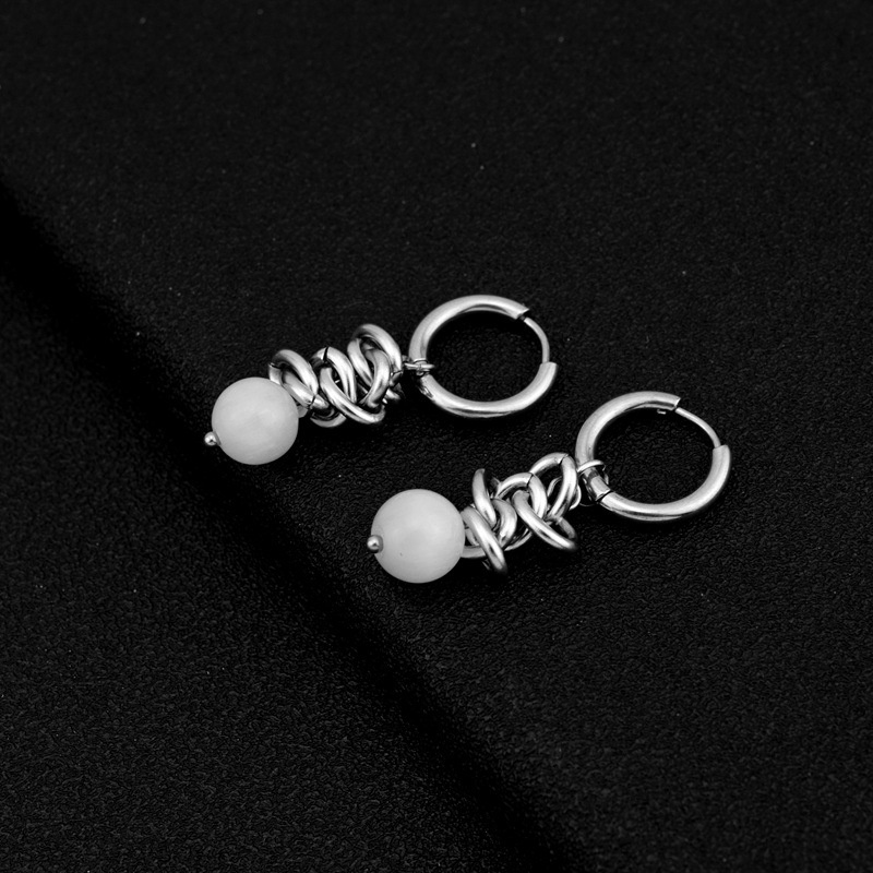 Anting Opal Rantai Stainless Steel Handmade diy Anting Baja Titanium Unisex ins Gaya Pria Wanita Klip Telinga Tanpa Tindik