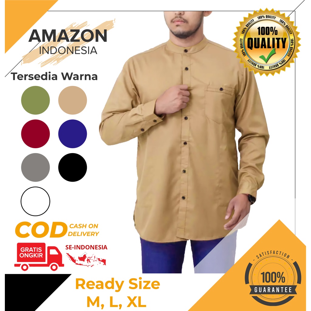 KEMEJA MUSLIM BAJU KOKO PRIA LENGAN PANJANG BAHAN TOYOBO CREAM NON STRETCH TEBAL