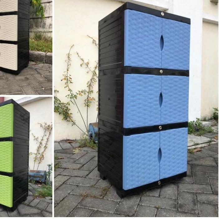 ➽ LEMARI PLASTIK/LEMARI PAKAIAN 3 SUSUN MOTIF ROTAN/LEMARI PLASTIK MINIMALIS ✫