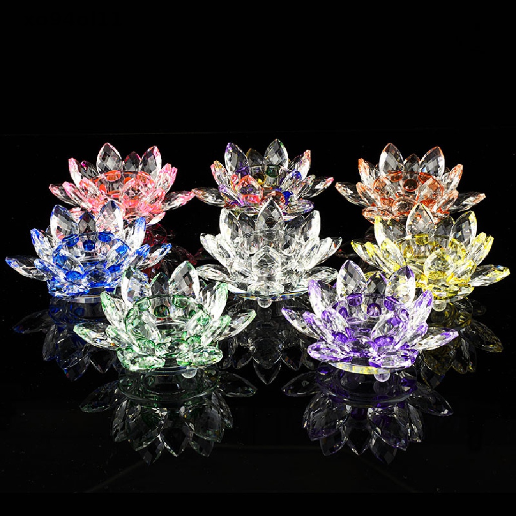 Xo 60mm Kristal Lotus Bunga Kerajinan Kaca Fengshui Ornamen Patung Hadiah OL