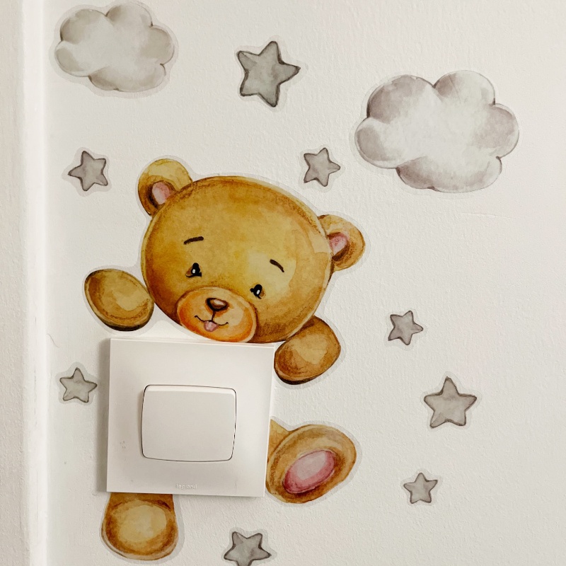 Cartoon Bear Star Switch Sticker / Self-adhesive Cute Bear Clouds Wall Decal For Kid Baby Bedroom Decoration