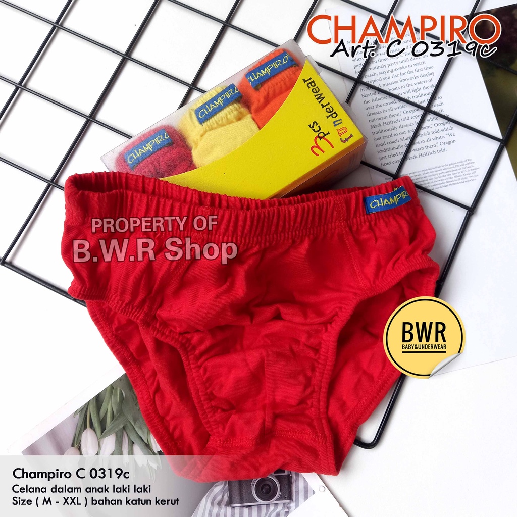 [ 3pc ] CD Champiro 0319 KUNING / Celana Dalam Anak Laki Laki Champiro C.0319c Karet Kerut | Bwr