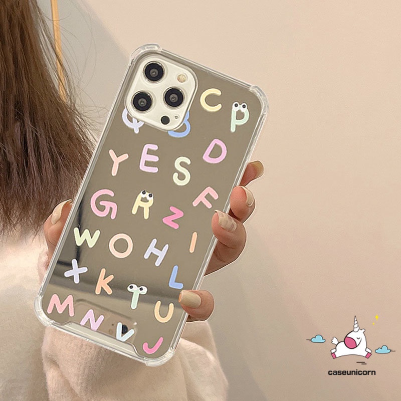 IPHONE Kompatibel Untuk Iphone11 Pro Max7 8 Plus 7plus 8plus 12 13 Pro MAX XR X XS MAX SE 2020 Kartun Lucu Alfabet Make Up Cermin Shockproof Case Soft Cover