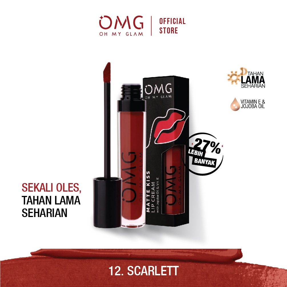 OMG OH MY GLAM Matte Kiss Lip Cream 12 Scarlett BPOM