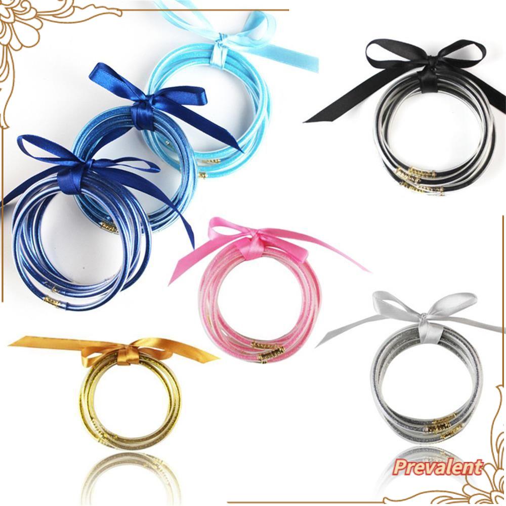 Preva Glitter Bangles Set Fashion Hadiah Festival Baru Perhiasan Emas Perak Biru Gelang Silikon