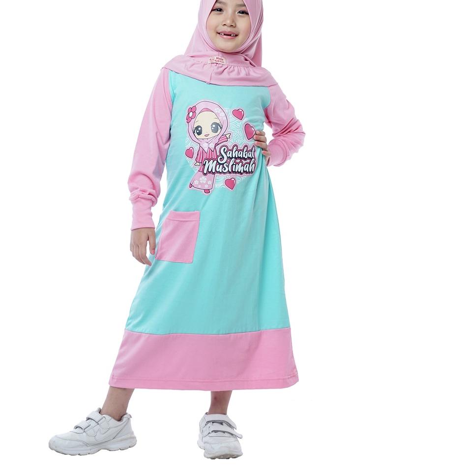 ➺ Dungdungkids Baju Gamis Kaos Anak Perempuan Muslimah Sahabat Muslimah Tosca Pink (Tanpa Jilbab) ➸