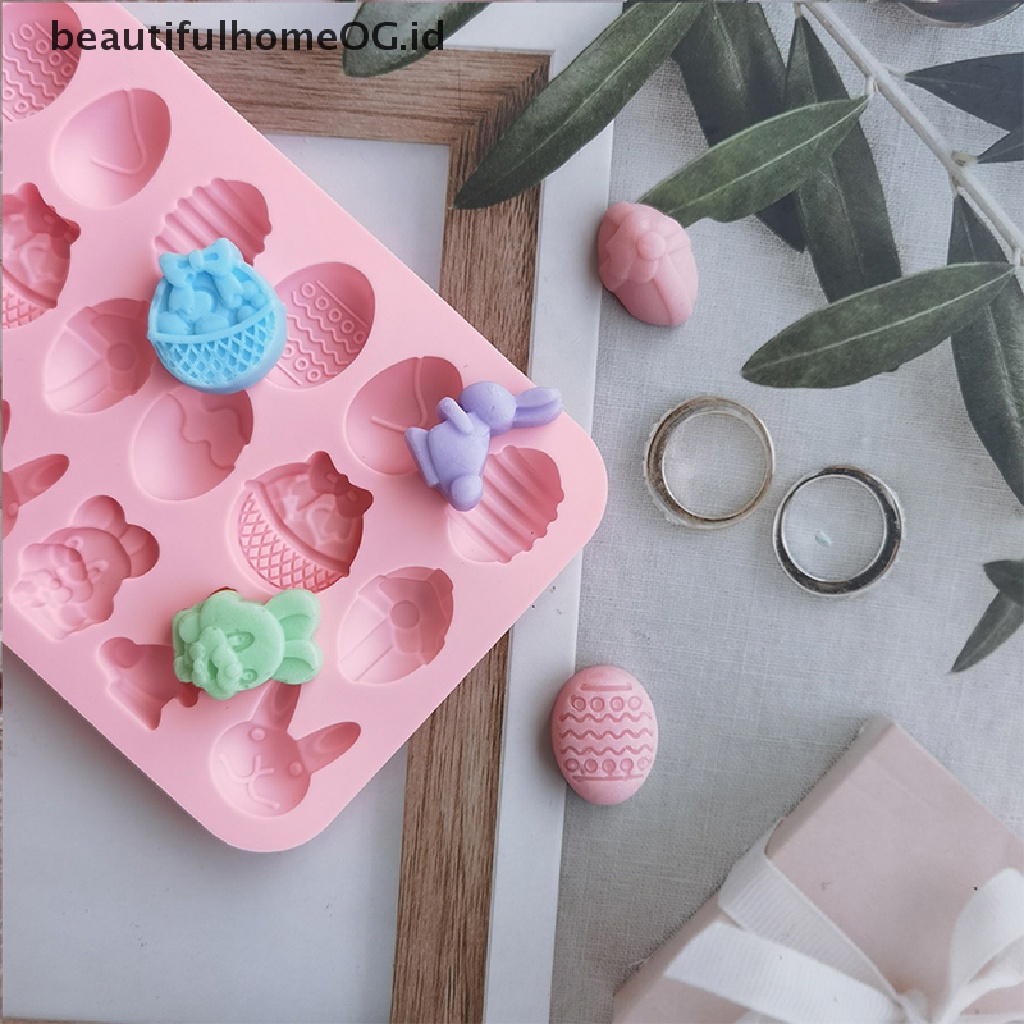 // Beautifulhomeog.id// 1Pc Cetakan Silikon Paskah 18rongga Kelinci Cetakan Kue Coklat Telur Berwarna **