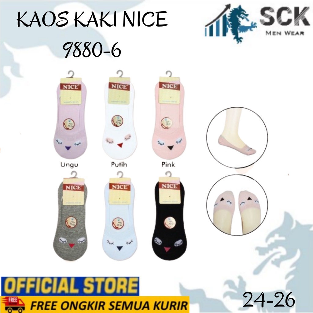 Kaos Kaki Wanita NICE 9880-6 Motif Polos Lucu / Kaos Kaki Dewasa Karakter