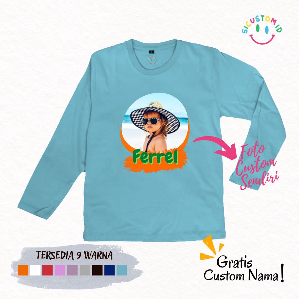 TERLARIS BAJU KAOS ANAK TANGAN PANJANG GRATIS CUSTOM FOTO DENGAN NAMA