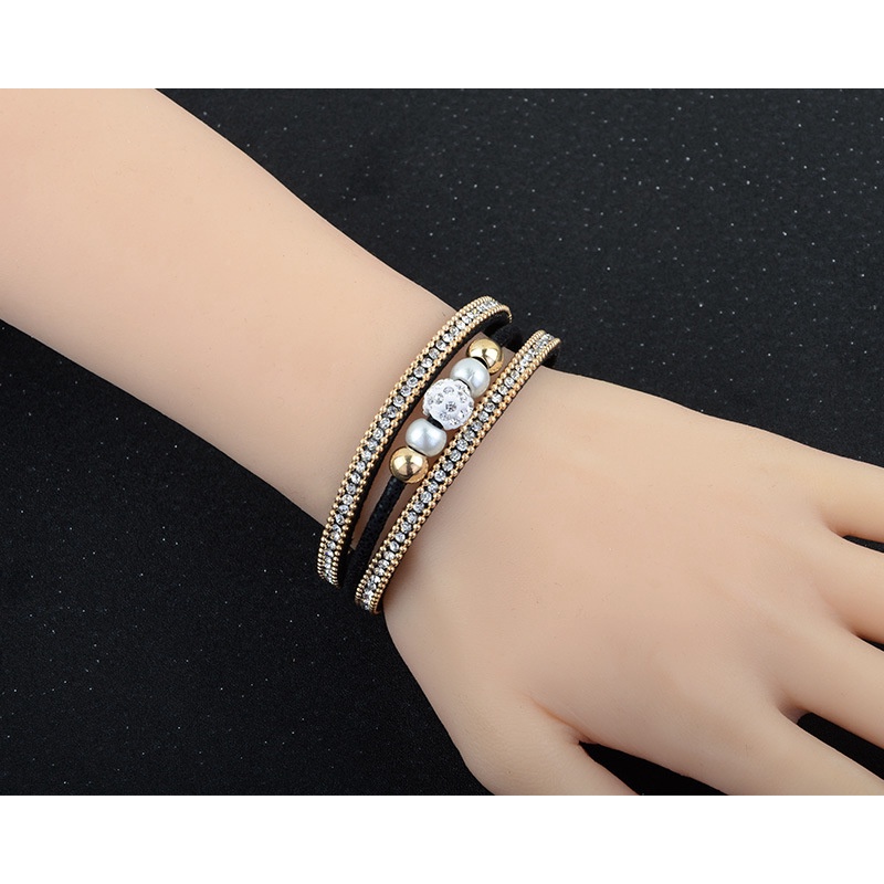 Individualized Trend Fashion Serbaguna Multi-layer Korea Beludru Kulit Berlapis Emas Mutiara Hias Berlian Magnetik Gesper Gelang Bracelet