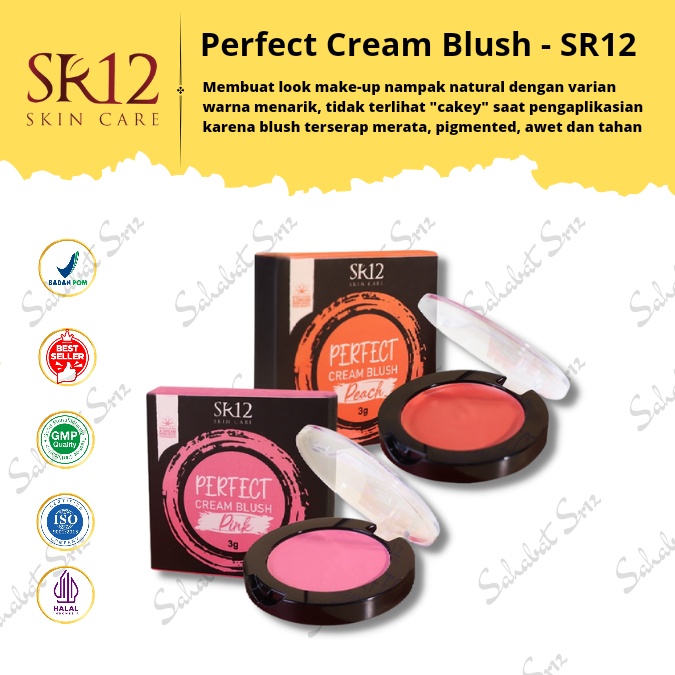 SR12 PERFECT CREAM BLUSH / MAKE UP BLUSH ON CREAM / PERONA PIPI / PEMERAH PIPI ALAMI / PIGMENTED / AWET &amp; TAHAN LAMA