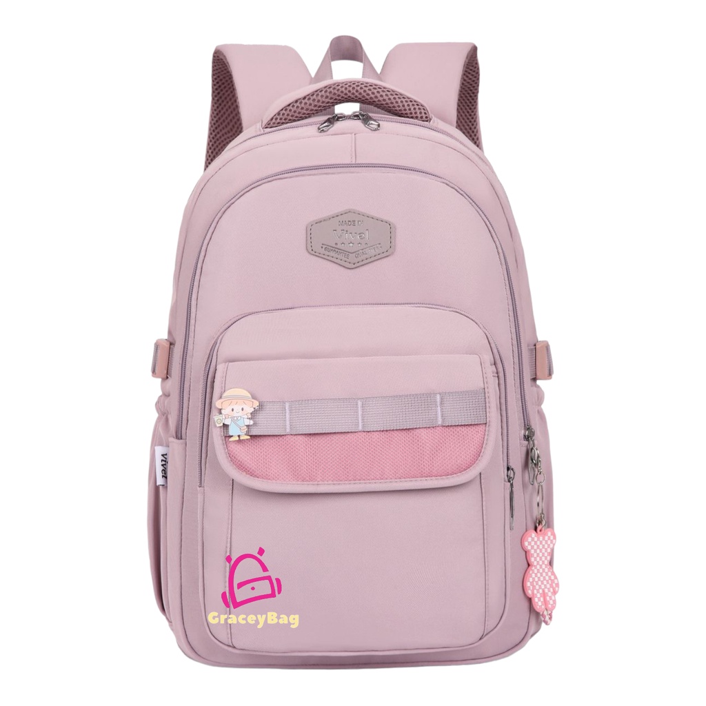 GB-8656 Tas Ransel Anak Perempuan / Remaja Import Free Raincover, Pin, Key Chain